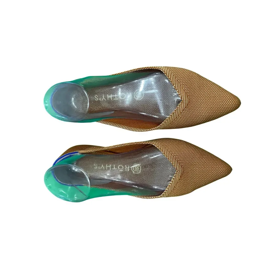 Rothy's The Point ballet flats the "Amber" burnt orange textile Blue Trim 7.5 - Picture 4 of 14